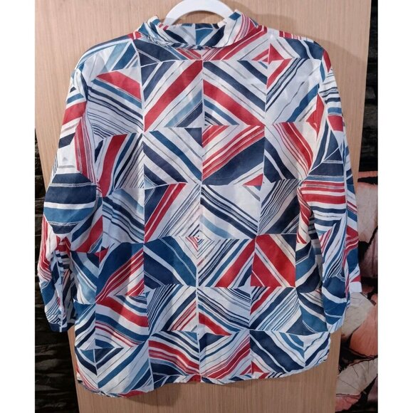 Alfred Dunner PLUS 16 Red White Blue Button Up Semi Sheer Shirt NO Camisole Top - Picture 4 of 5